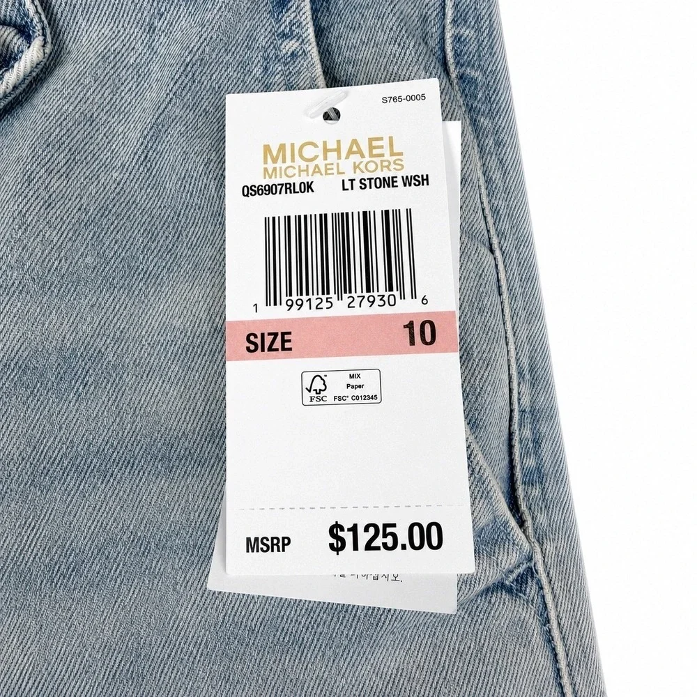 Michael Kors Womens Wide Leg Jeans Light Stone Wash Front Seam QS6907RL0KSize 10